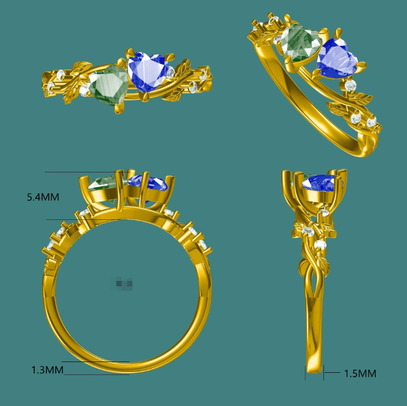 Custom Heart Cut Cornflower Sapphire And Moss Agate Two Stone Engagement Ring For Heidi