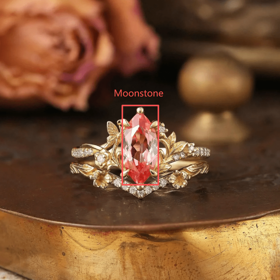 Custom Marquise Cut Moonstone Nature Inspired Bridal Ring Set For Sheldon Toews - GemsMagic