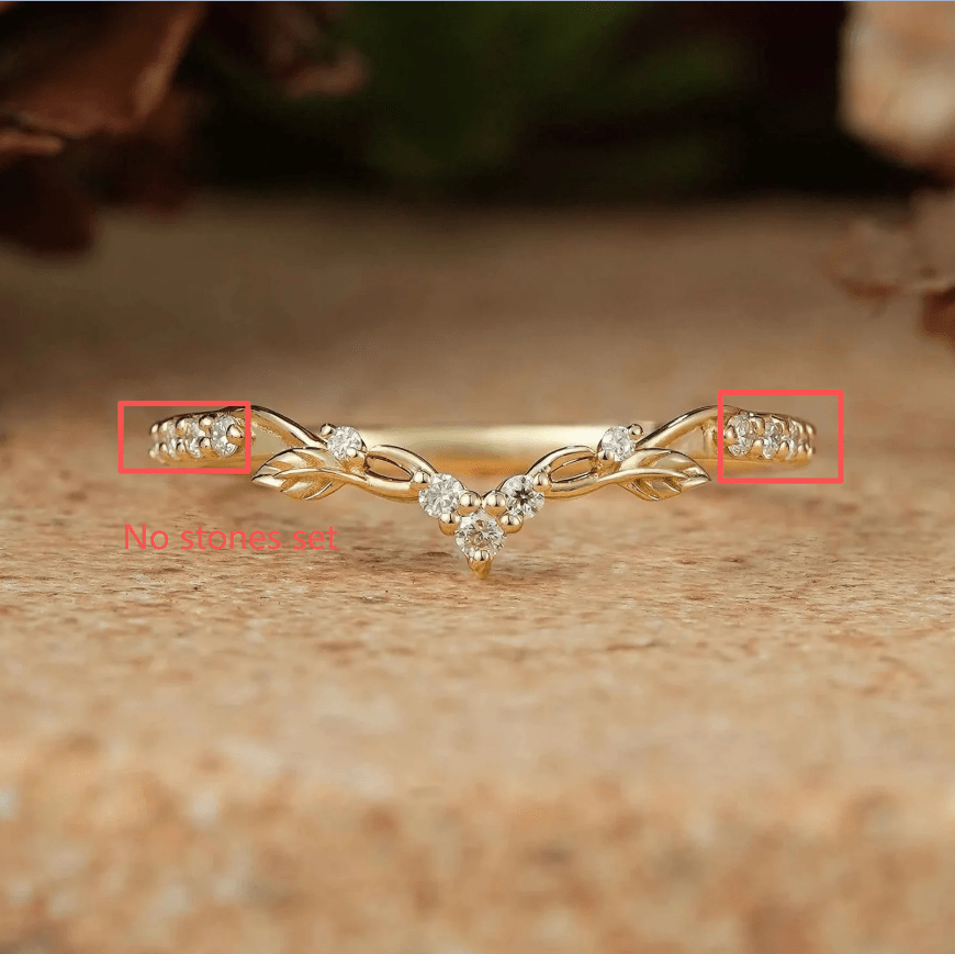 Custom Moissanite Leaf And Stag Inspired Curved Wedding Ring For Cindy Hernandez - GemsMagic