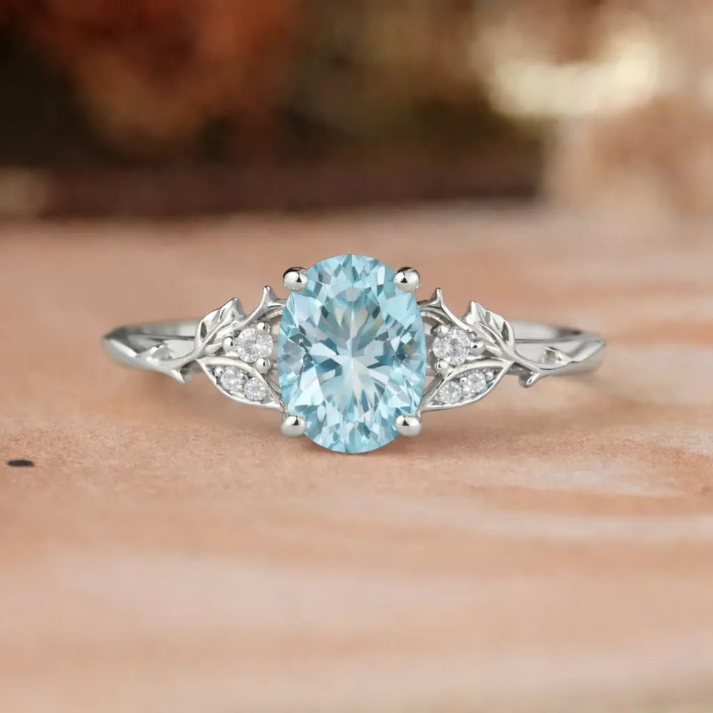 Custom Oval Cut Aquamarine Engagement Ring For LEMON LORD - GemsMagic