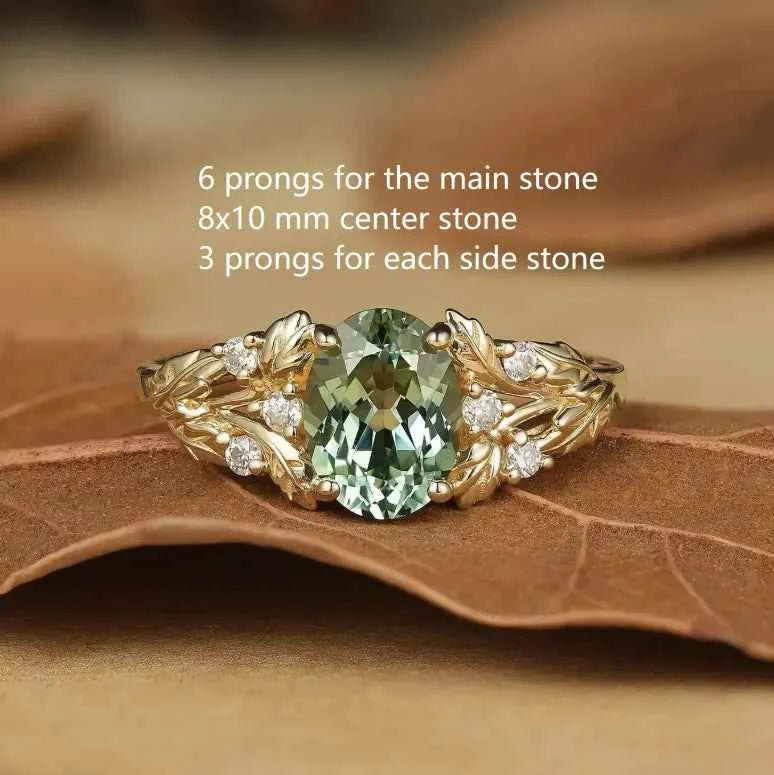 Custom Oval Cut Green Sapphire Engagement Ring For Dan Britt - GemsMagic