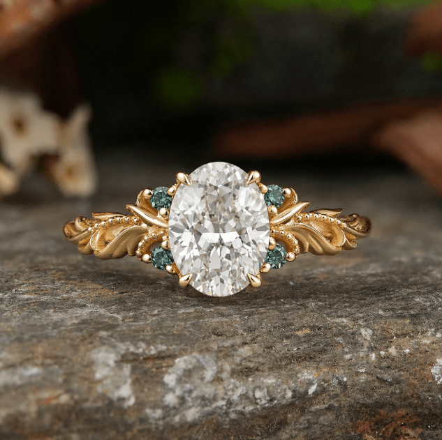 Custom Oval Cut Lab Grown Diamond Leaf And Vine Inspired Milgrain Engagement Ring For Luke Hibberd - GemsMagic