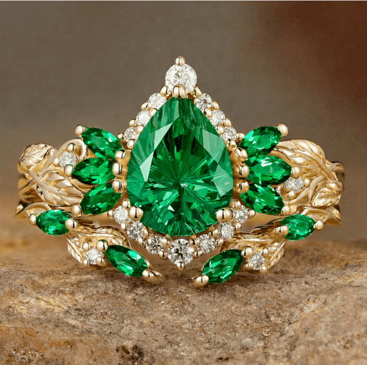 Custom Pear Cut Firework Cut Emerald Engagement Ring For Travis Moak - GemsMagic