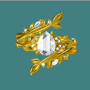 Custom Pear Cut Moissanite Leaf Inspired Bridal Ring Set With Ring Enhancer For Gabriel - GemsMagic