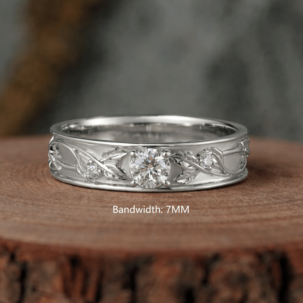 Custom Round Cut Moissanite Leaf Inspired Men's Band For Talia - GemsMagic