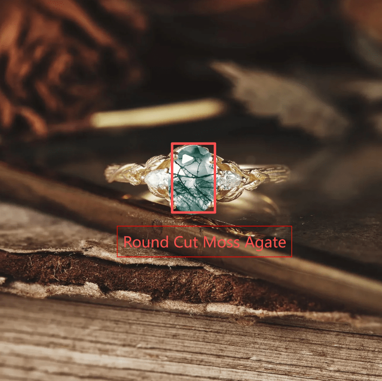 Custom Round Cut Moss Agate Engagement Ring For Natalie Smith - GemsMagic