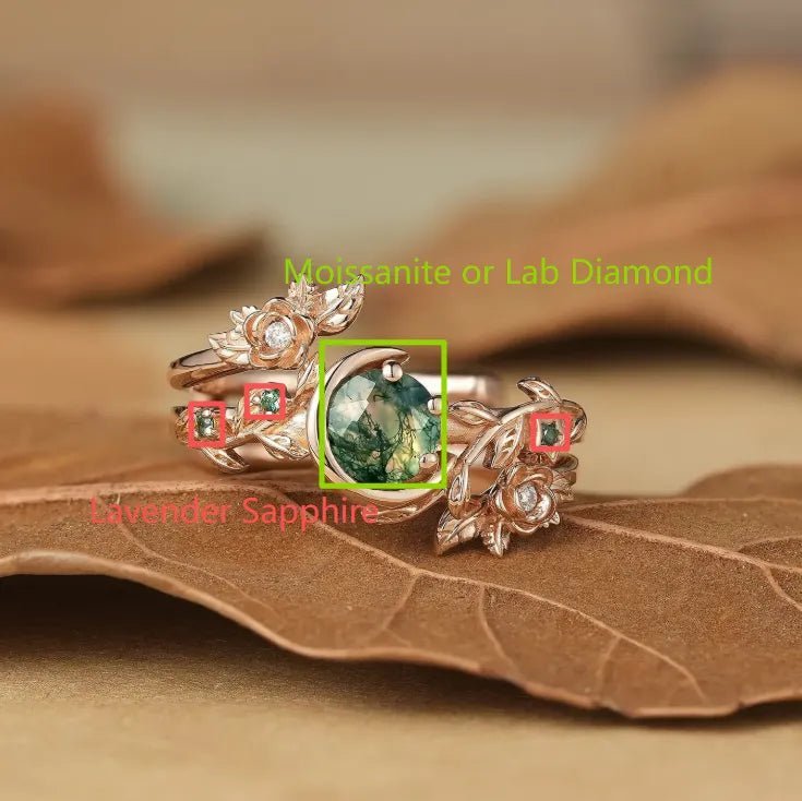 Custom Round - shaped Rose Enhancer Bridal Ring Set For Arturo - GemsMagic