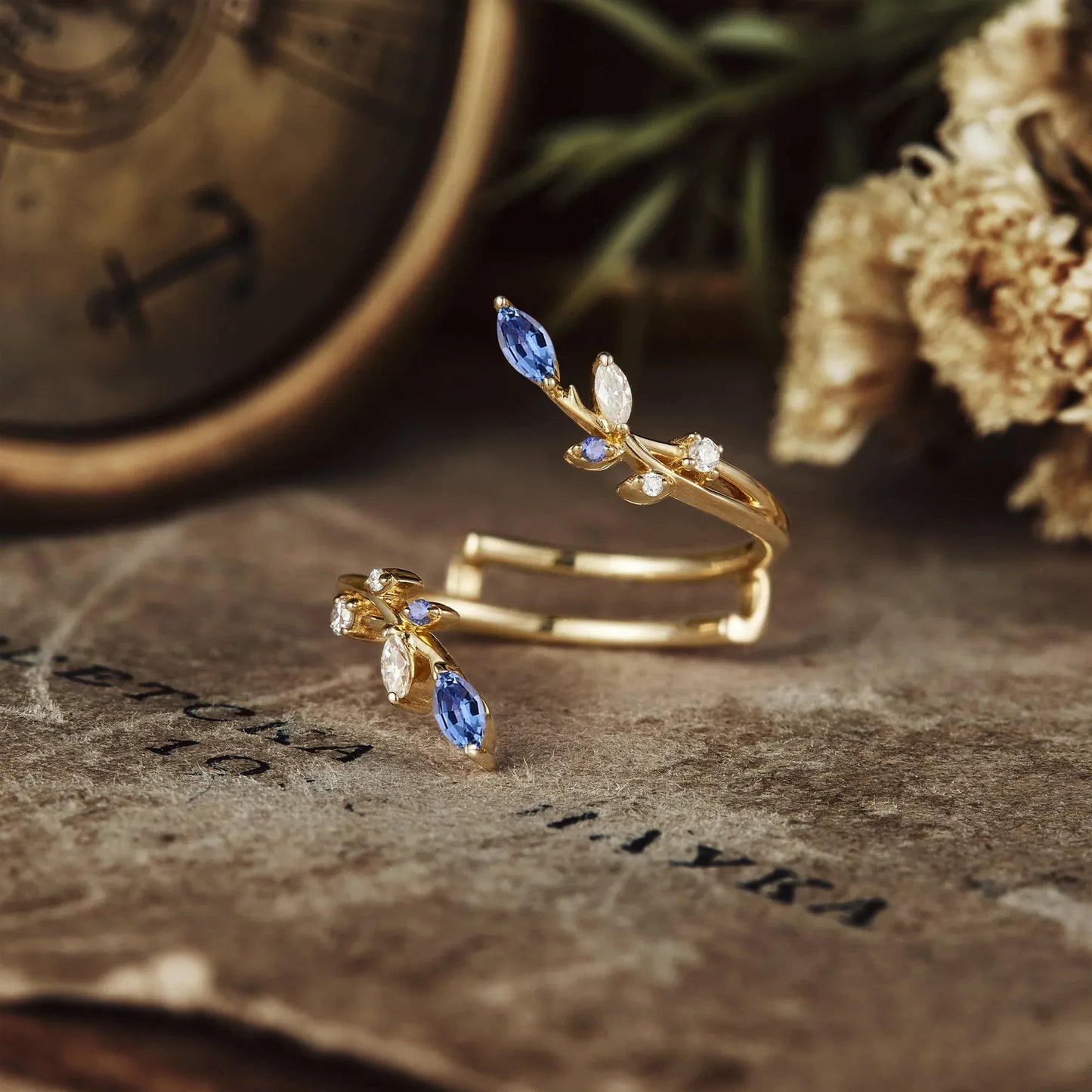 Daphne's Blossoming Band: A Sapphire and Moissanite Wedding Ring - GemsMagic