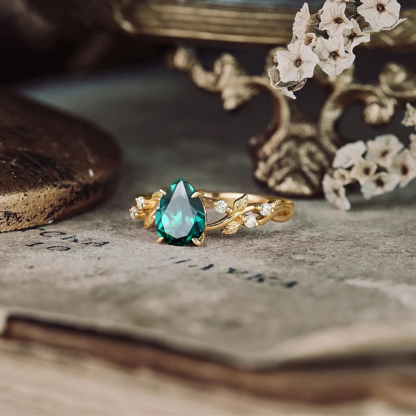 Emerald Leaf Engagement Ring GemsMagic - GemsMagic