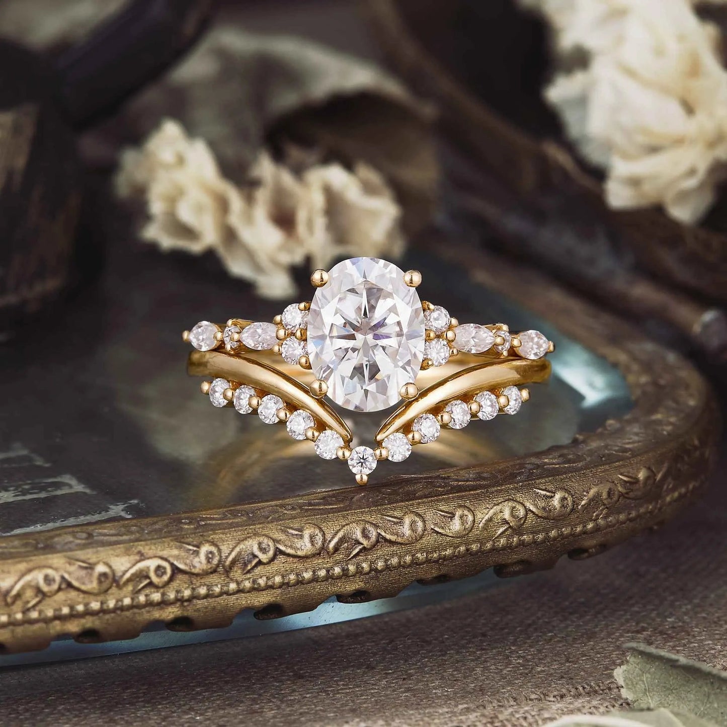 Exquisite Oval Cut Moissanite Ring Set 2pcs - GemsMagic - GemsMagic