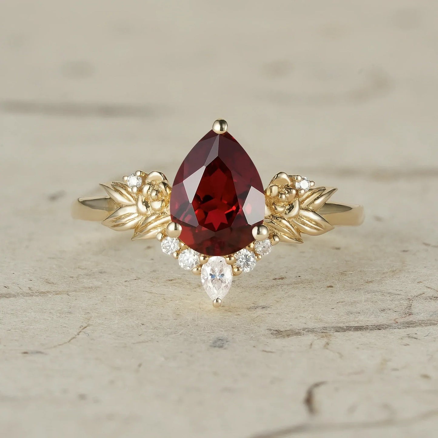 Golden Rose Elegance: Leaf - Inspired Ruby Ring - Aurelia - GemsMagic