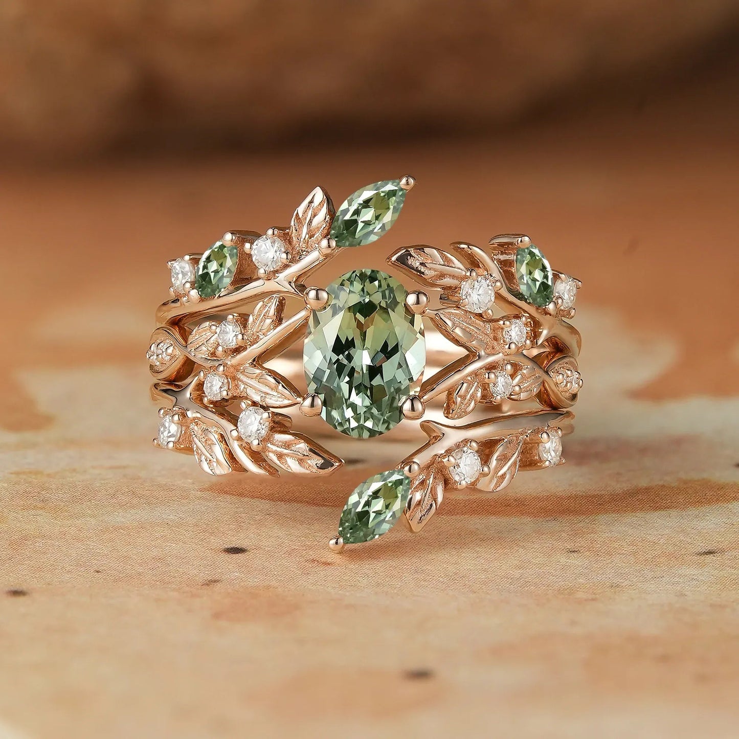 Green Sapphire Enhancer Ring Set - Aeryn - GemsMagic