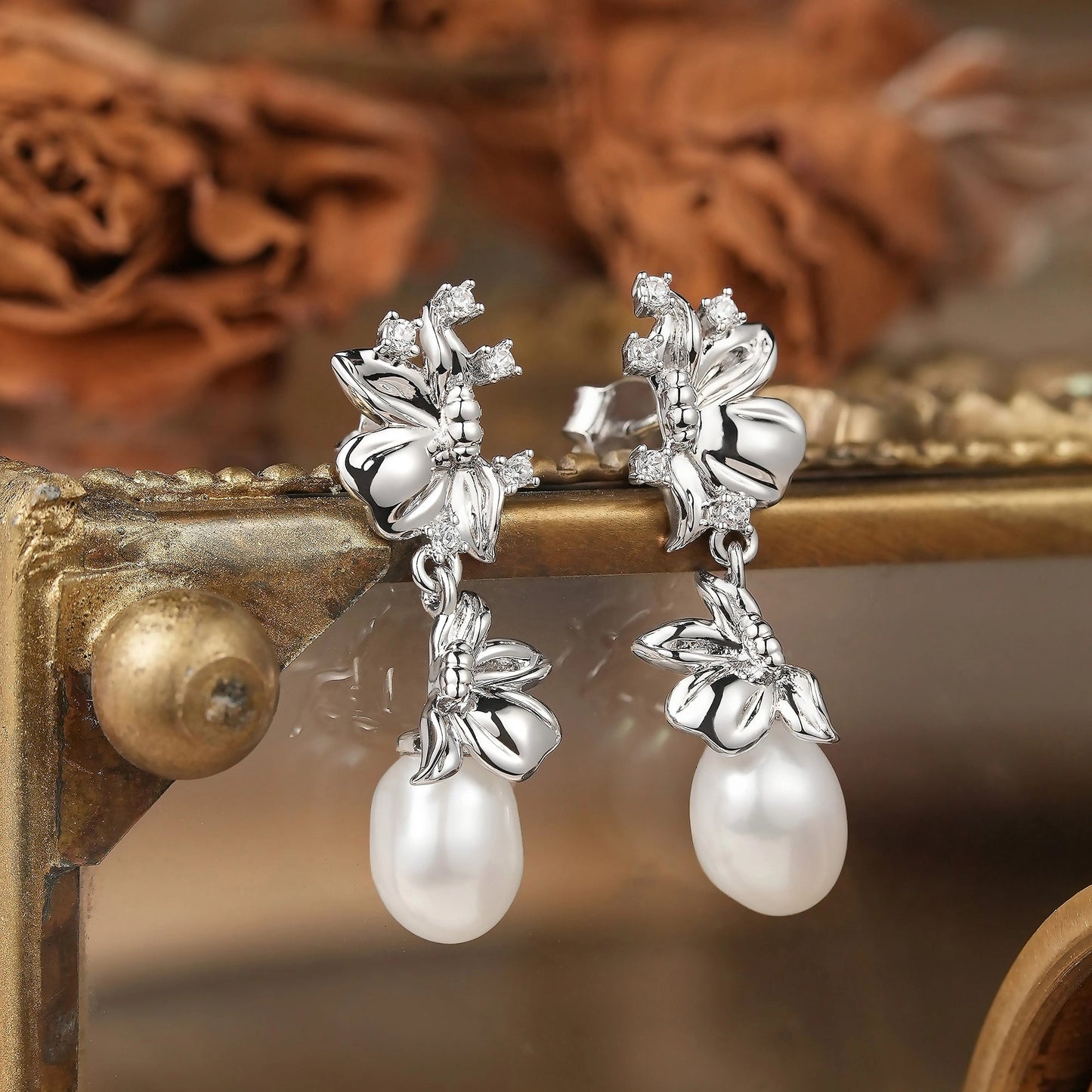 Irregular Cut Freshwater Pearl Flower - Inspired Earrings - Debra - GemsMagic