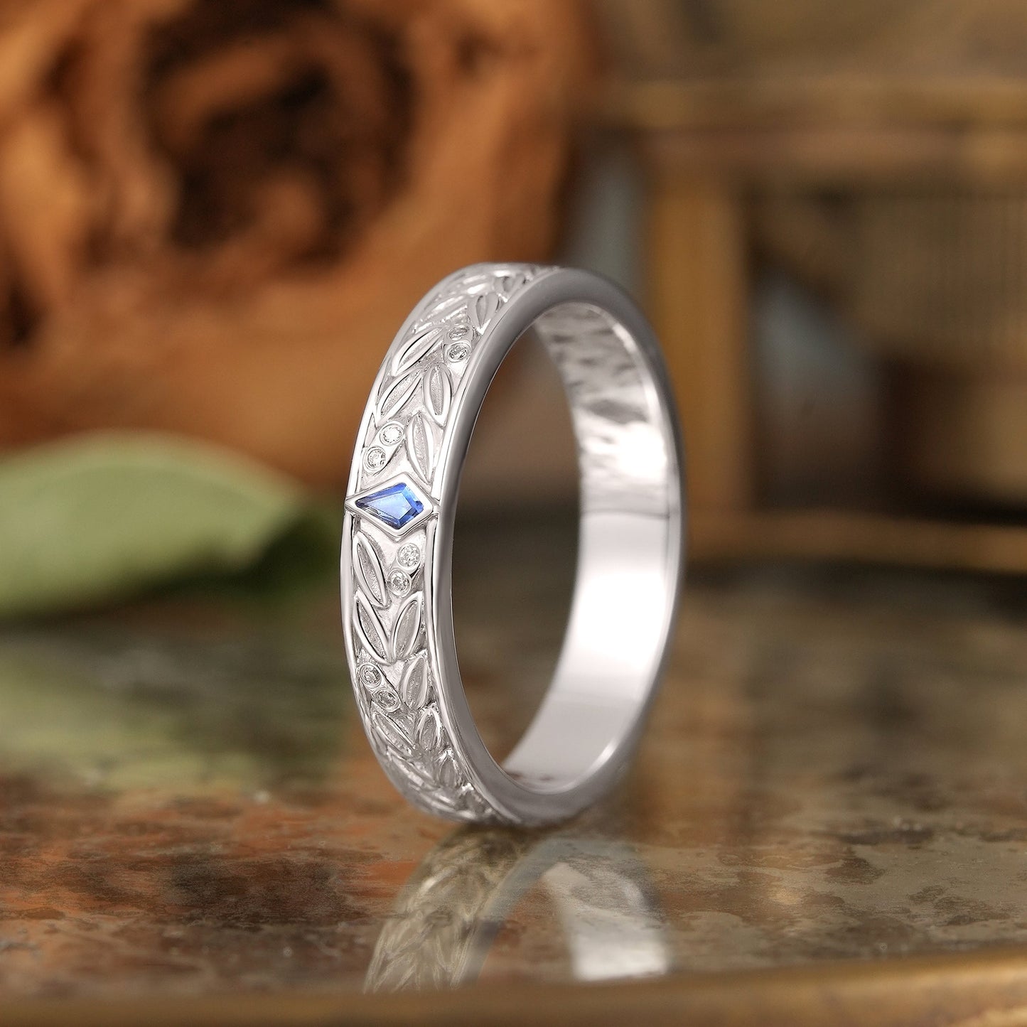Kite Cut Cornflower Sapphire Leaf Inspired Solid Gold Men's Ring - Andrew - GemsMagic
