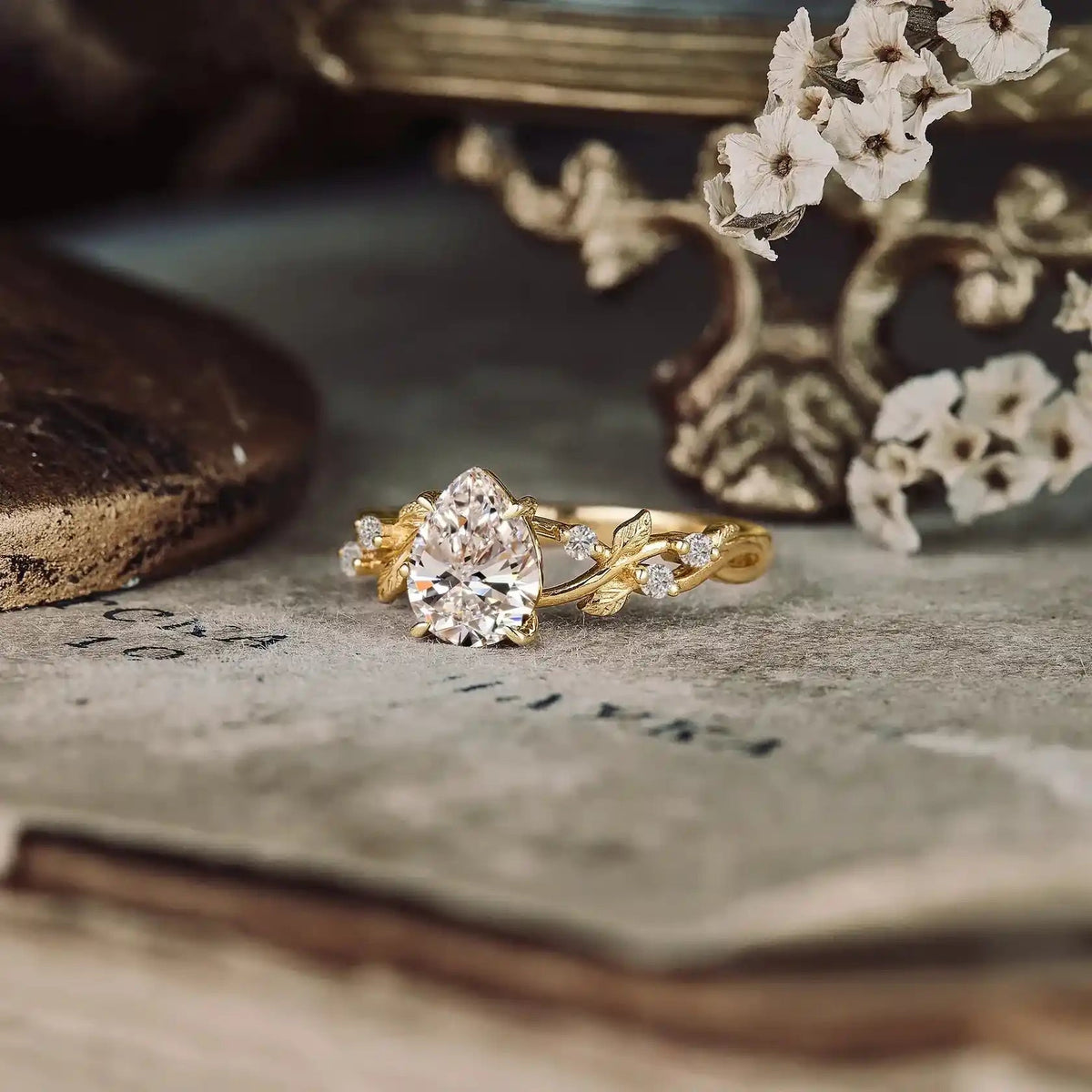 Lab Grown Diamond Leaf Engagement Ring - Caroline | GemsMagic - GemsMagic