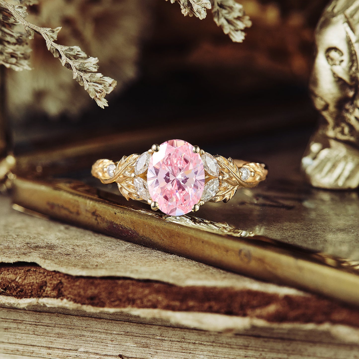 Lab Grown Pink Diamond Crossed Leaf Engagement Ring - Bella | GemsMagic - GemsMagic