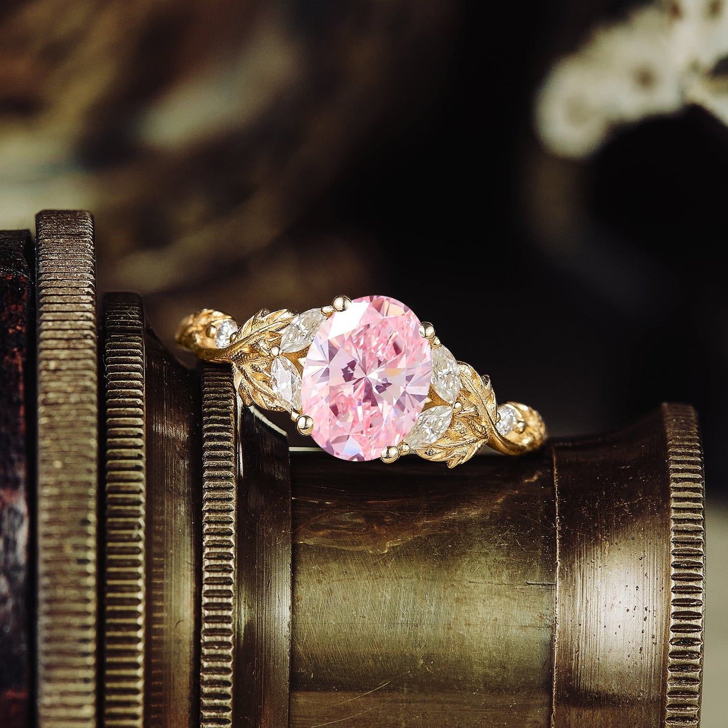 Lab Grown Pink Diamond Crossed Leaf Engagement Ring - Bella | GemsMagic - GemsMagic