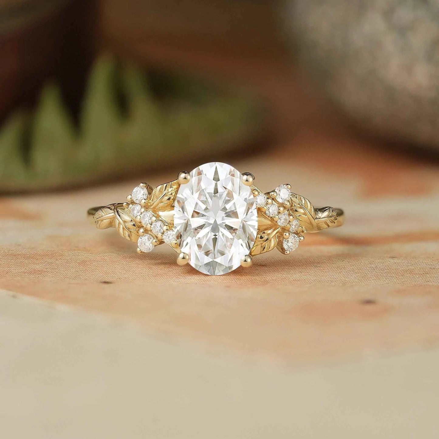 Leaf Moissanite Twisted Engagement Ring - Andromeda - GemsMagic