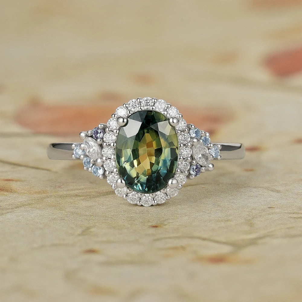 Luxe Mystique Teal Sapphire Rings-Thalassa - GemsMagic