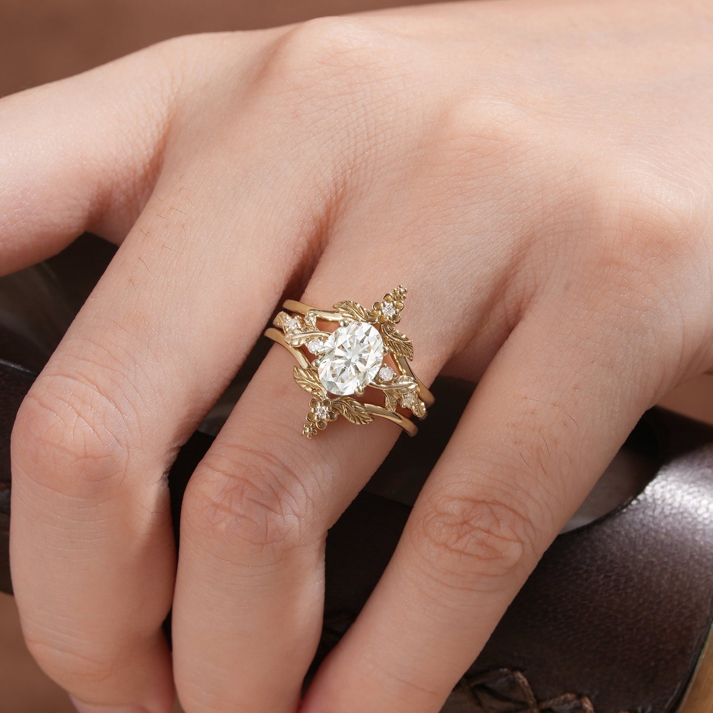 Moissanite Leaf Inspired Enhancer Ring Set - Calypso - GemsMagic