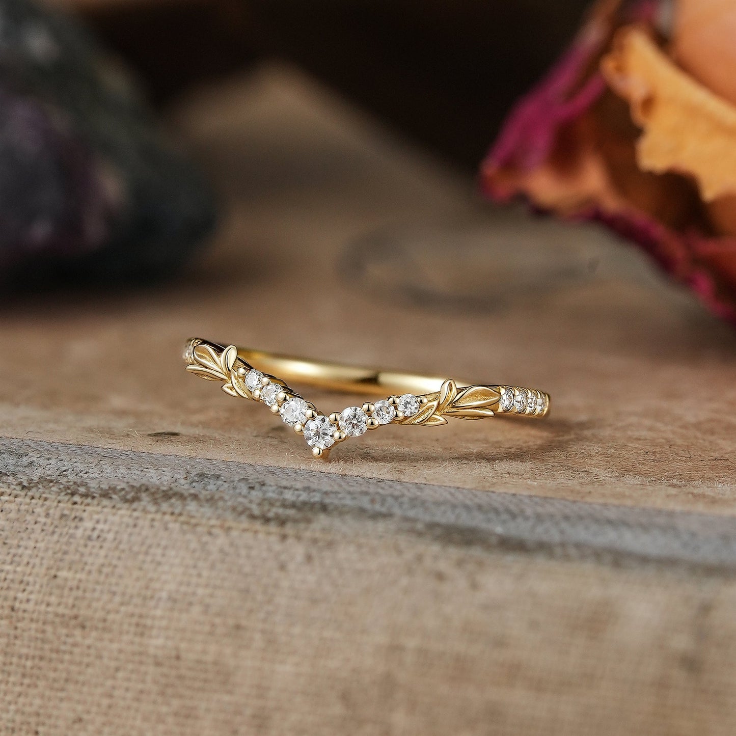 Moissanite Leaf Inspired Half Eternity Curved Wedding Band - GemsMagic
