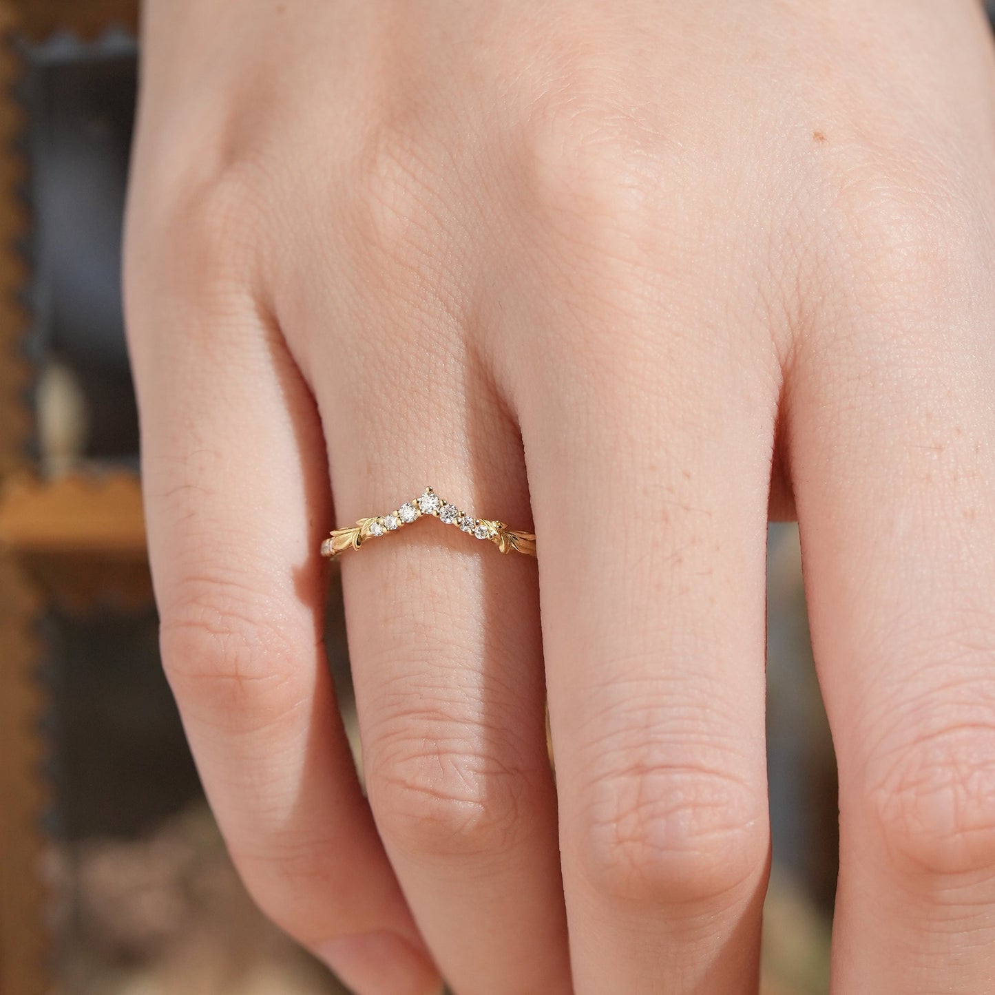 Moissanite Leaf Inspired Half Eternity Curved Wedding Band - GemsMagic