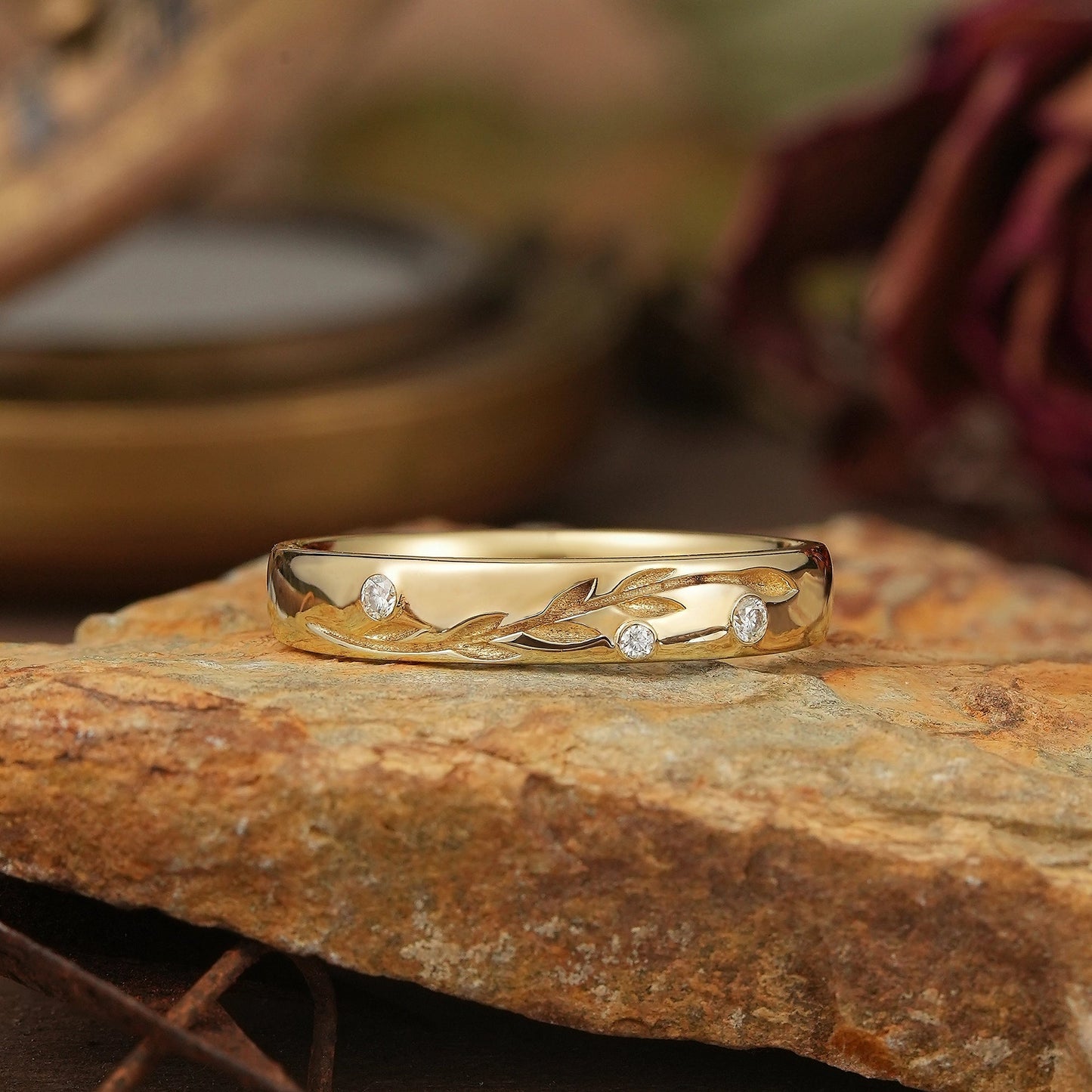 Moissanite Leaf Inspired Solid Gold Men's Ring - Austin - GemsMagic