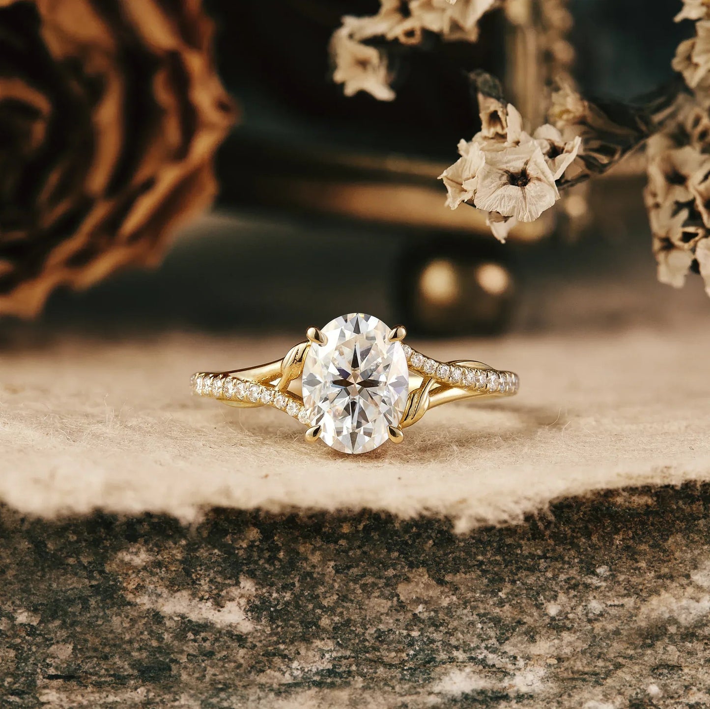 Moissanite Twisted Leaf Engagement Ring - GemsMagic - GemsMagic