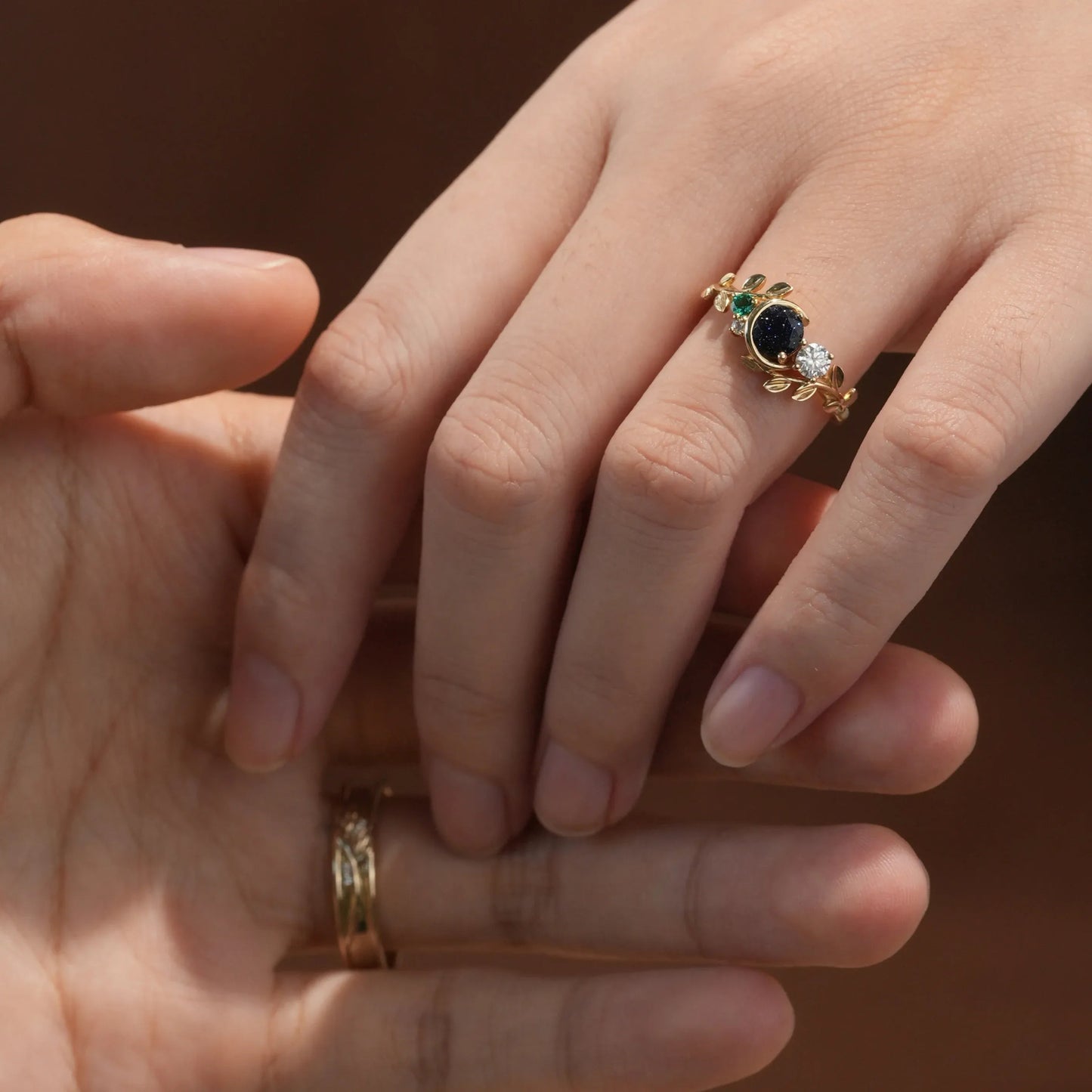 Moon Inspired Star Sandstone and Moissanite Couple Rings - Endless Journey - GemsMagic