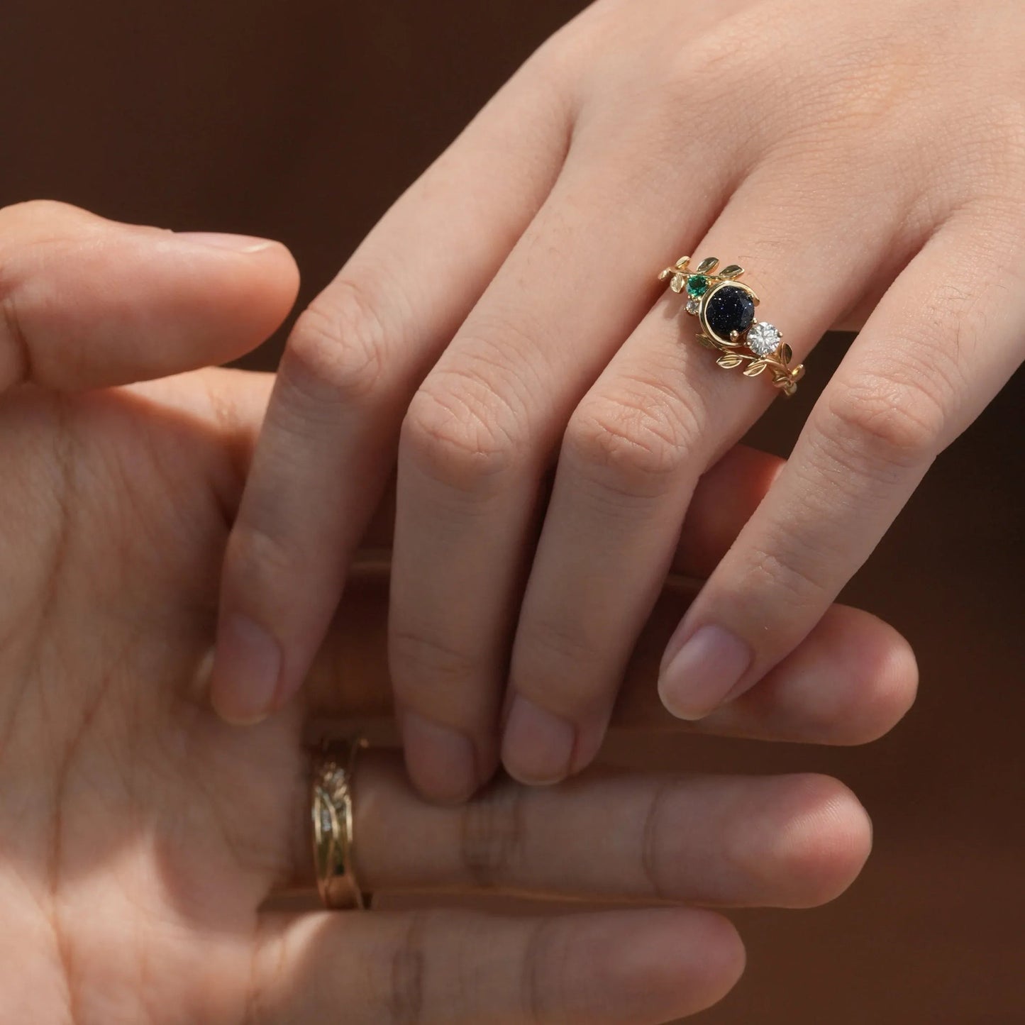 Moon Inspired Star Sandstone and Moissanite Couple Rings - Endless Journey - GemsMagic
