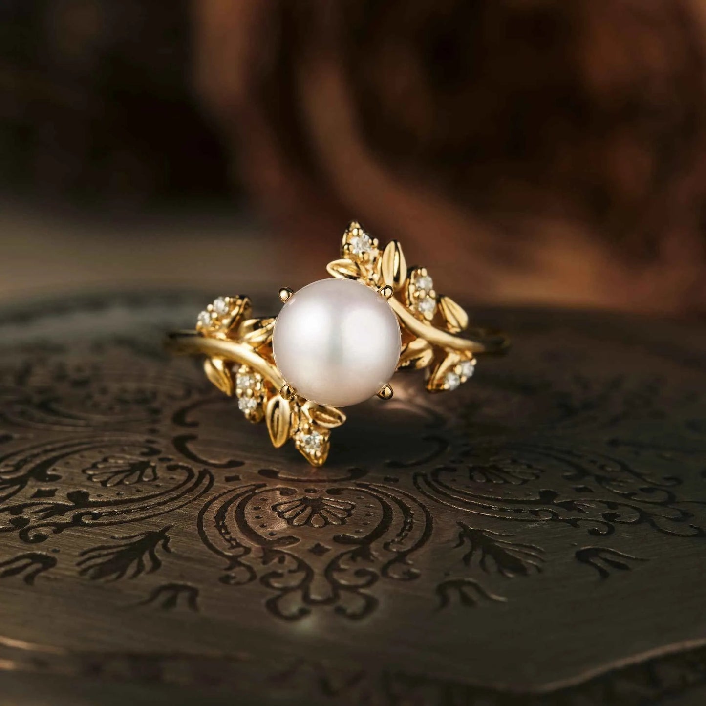 Moonlight Flower Inspired Akoya Pearl Ring - GemsMagic - GemsMagic