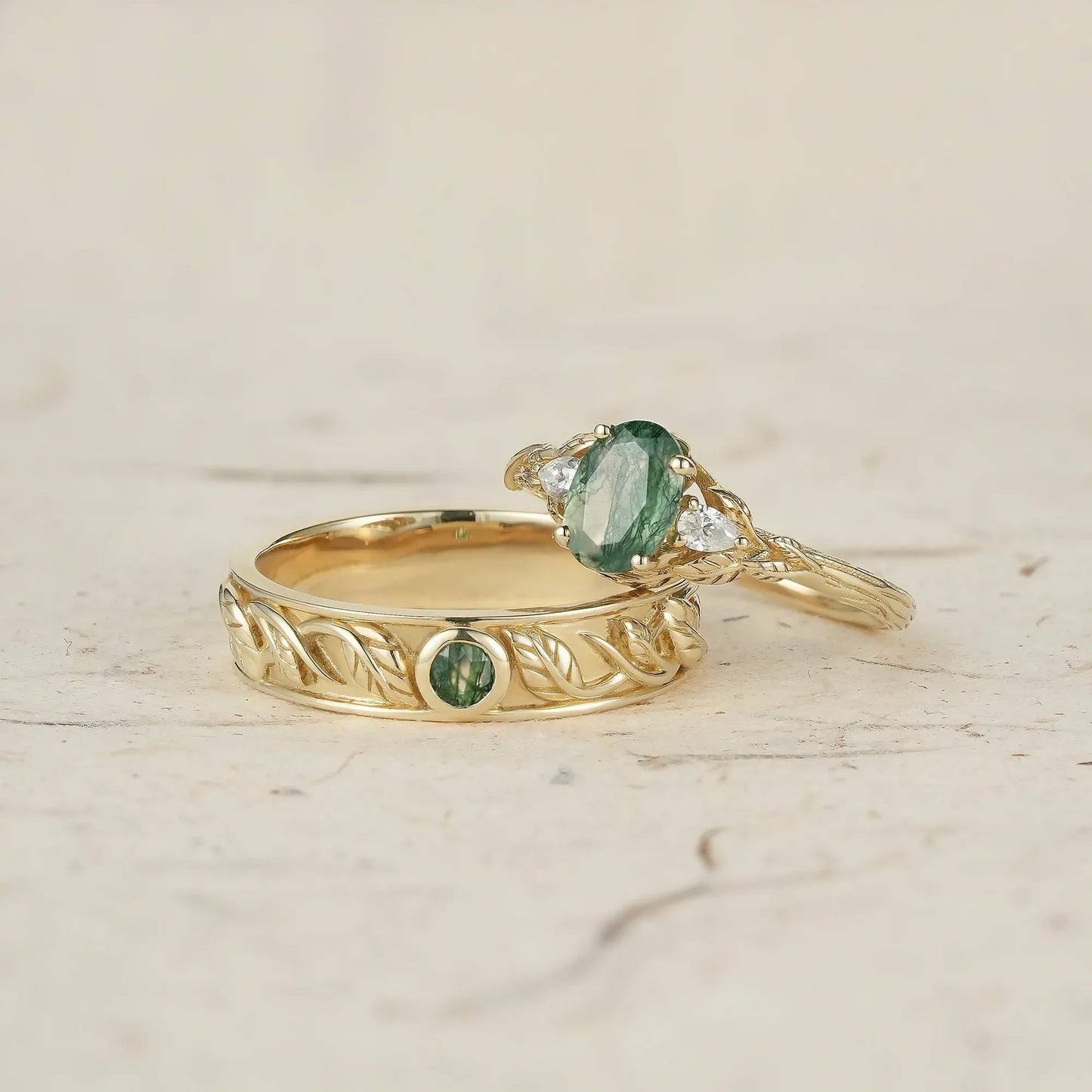 Moss Agate Couple Rings - Timeless Love - GemsMagic