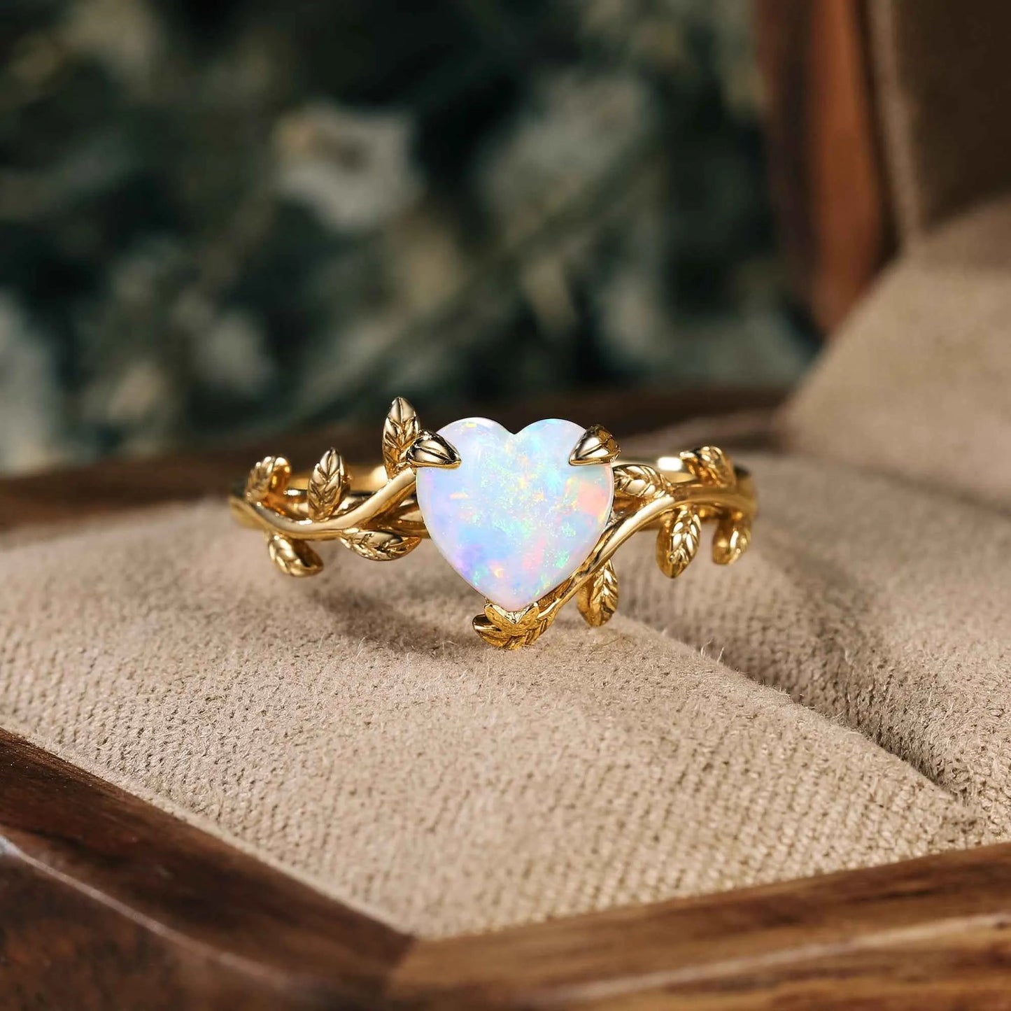Nature Inspired Heart Shaped Opal Ring - GemsMagic - GemsMagic