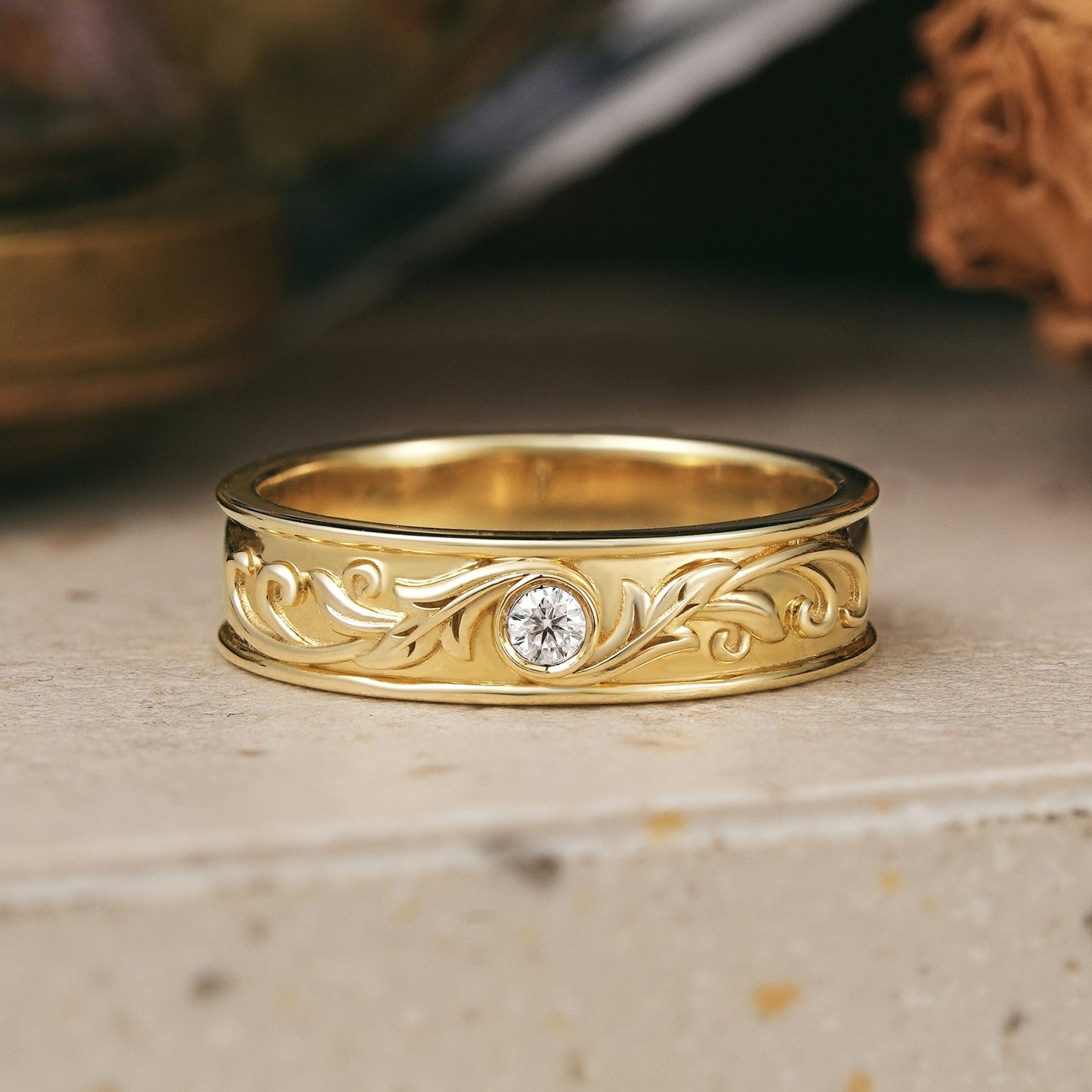 Nature Inspired Moissanite Leaf And Vine Men's Band - Ross - GemsMagic