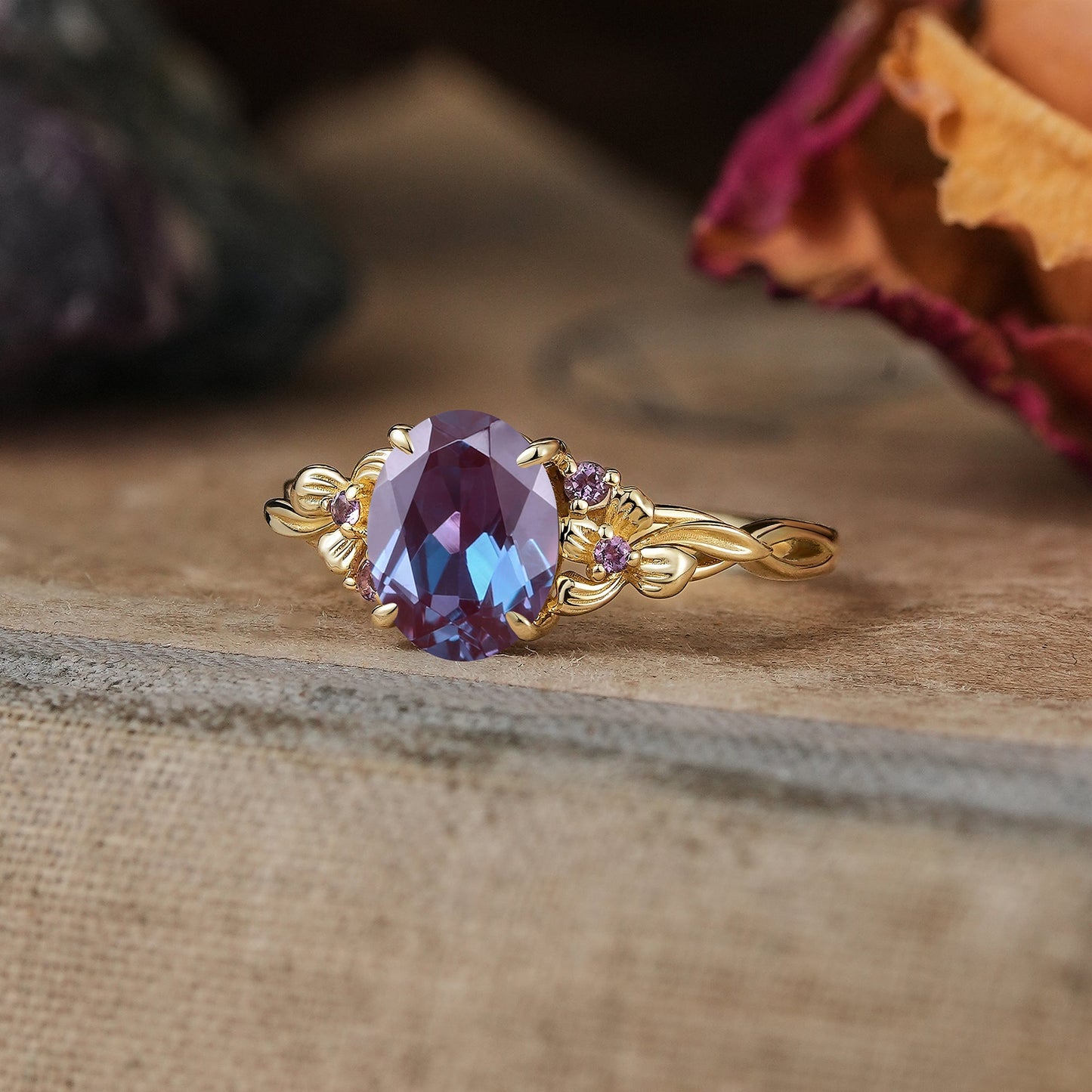 Oval Cut Alexandrite Iris Flower Inspired Engagement Ring - Yvonne - GemsMagic