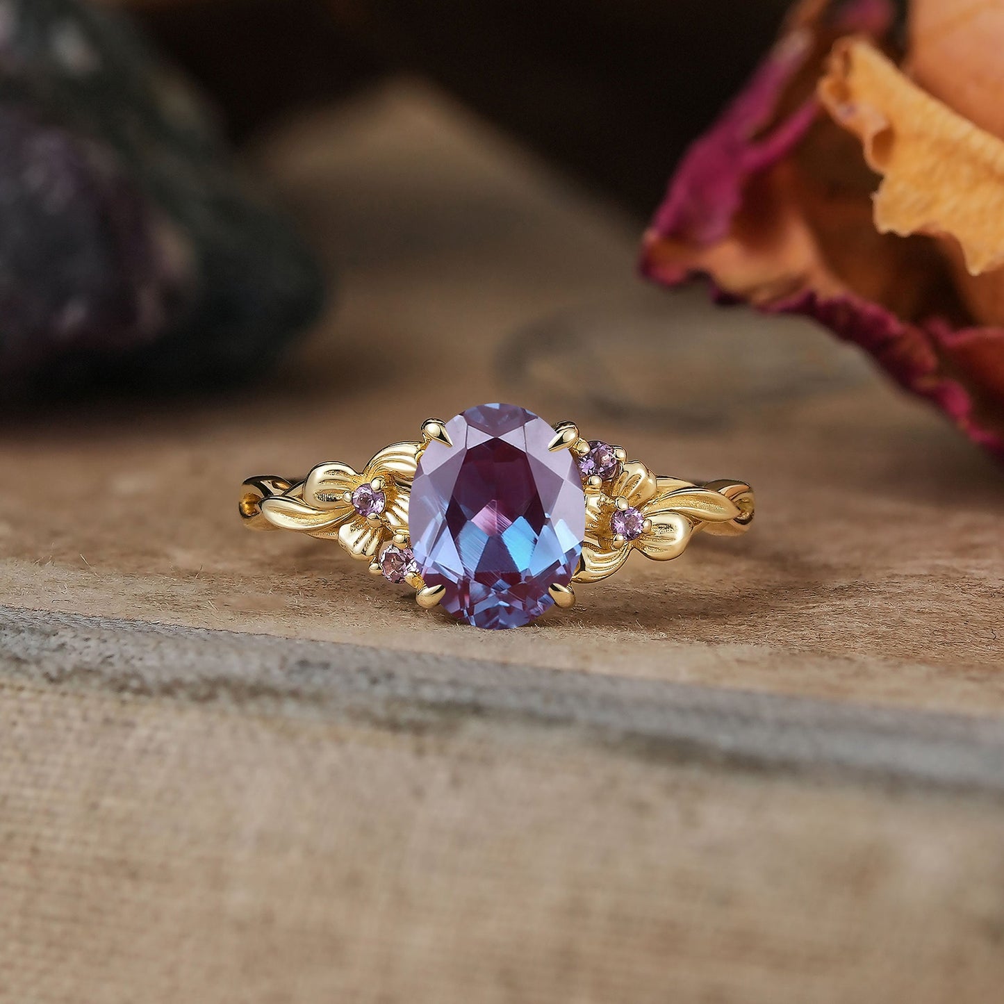 Oval Cut Alexandrite Iris Flower Inspired Engagement Ring - Yvonne - GemsMagic