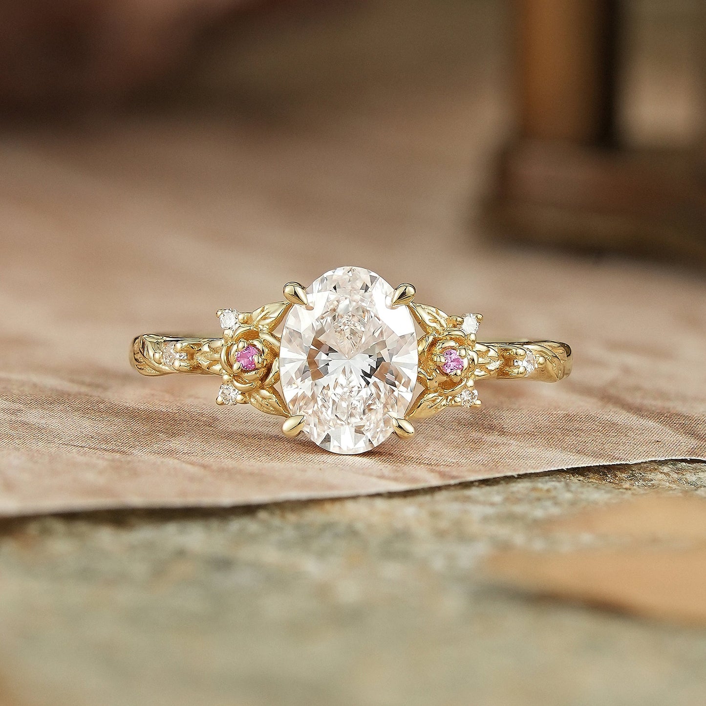 Oval - Cut Lab Grown Diamond Leaf And Flower Inspired Engagement Ring - Alison | GemsMagic - GemsMagic