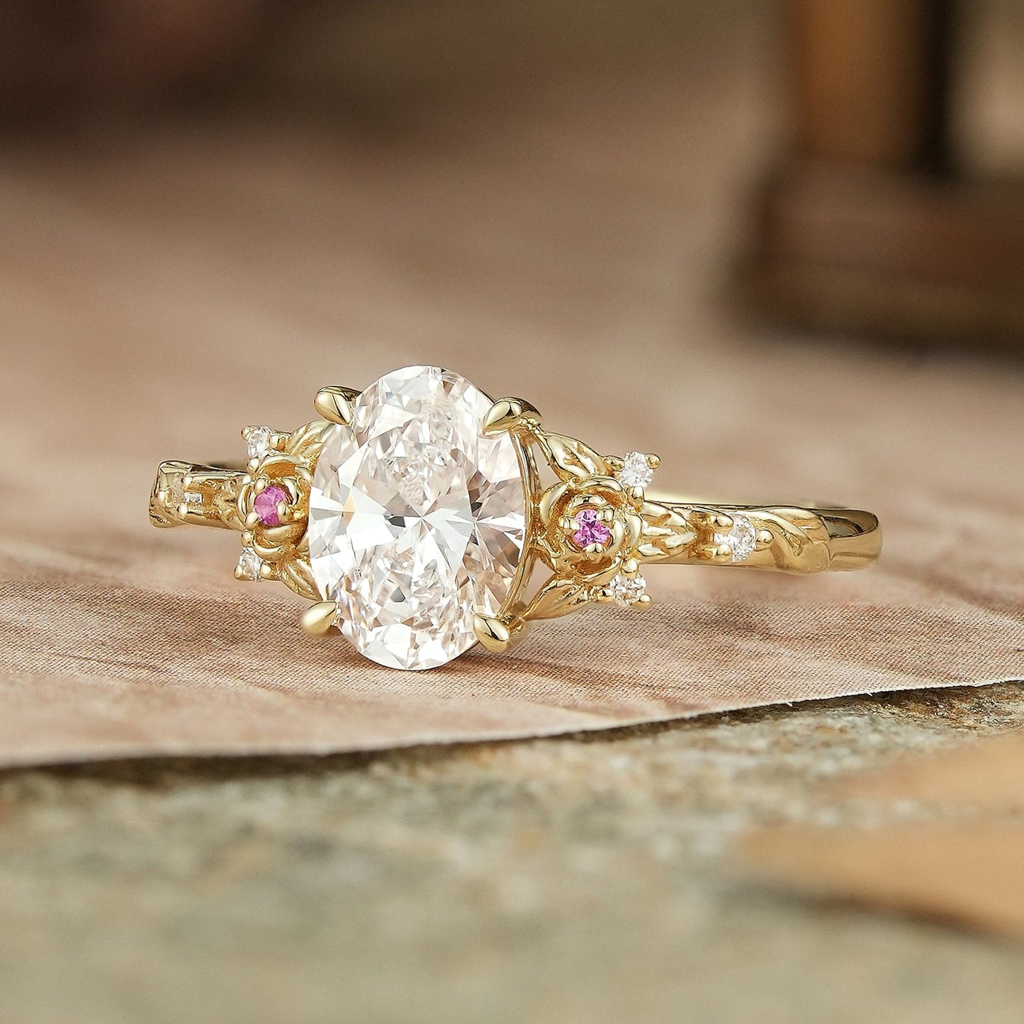 Oval - Cut Lab Grown Diamond Leaf And Flower Inspired Engagement Ring - Alison | GemsMagic - GemsMagic