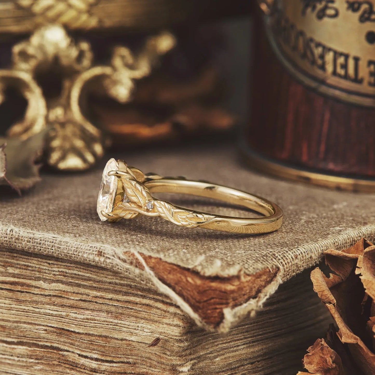 Oval Cut Moissanite Leaf Ring - Beata - GemsMagic