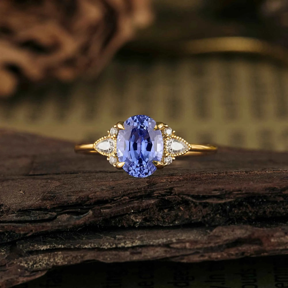 Oval Cut Sapphire Three-Stone Engagement Ring - GemsMagic