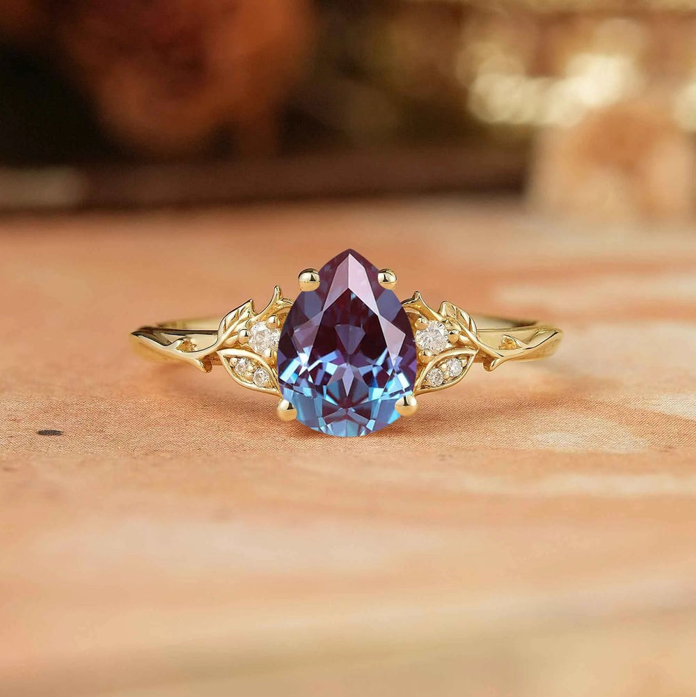 Pear Cut Alexandrite Leaf Inspired Engagement Ring - Joyce