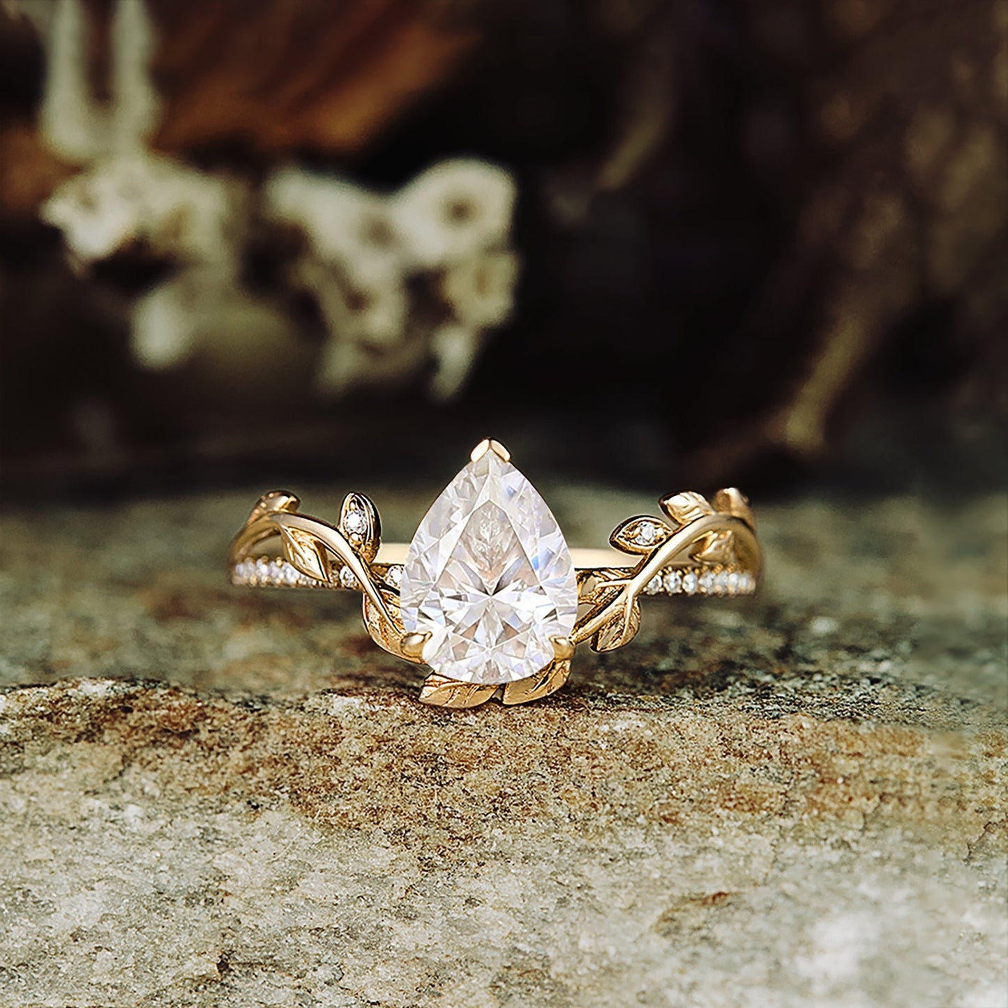 Pear Moissanite Natural Inspired Engagement Ring - GemsMagic - GemsMagic