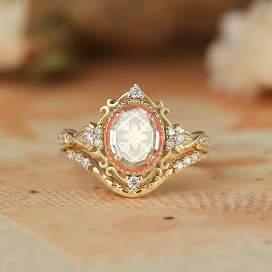 Custom Portrait Cut Moissanite Rose Flower Bridal Ring Set For Preston