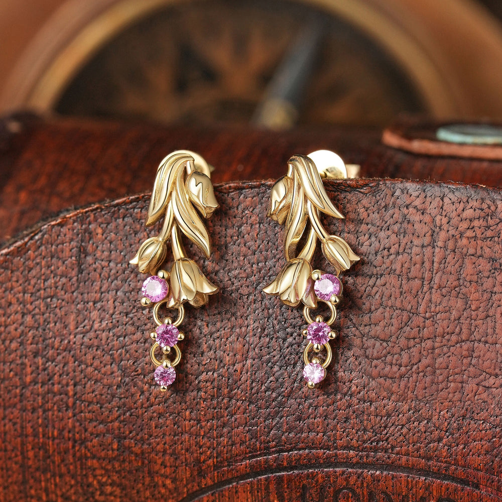 Pink Sapphire Lily of the Valley Flower Inspired Earrings - Juliette | GemsMagic - GemsMagic