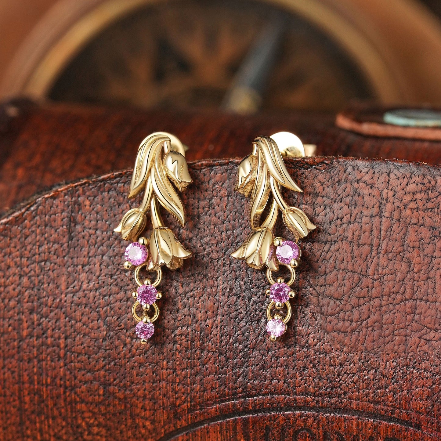 Pink Sapphire Lily of the Valley Flower Inspired Earrings - Juliette | GemsMagic - GemsMagic