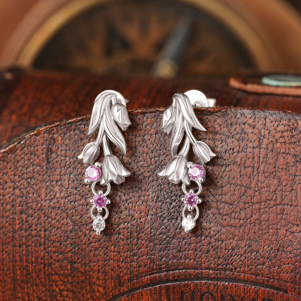 Pink Sapphire Lily of the Valley Flower Inspired Earrings - Juliette | GemsMagic - GemsMagic