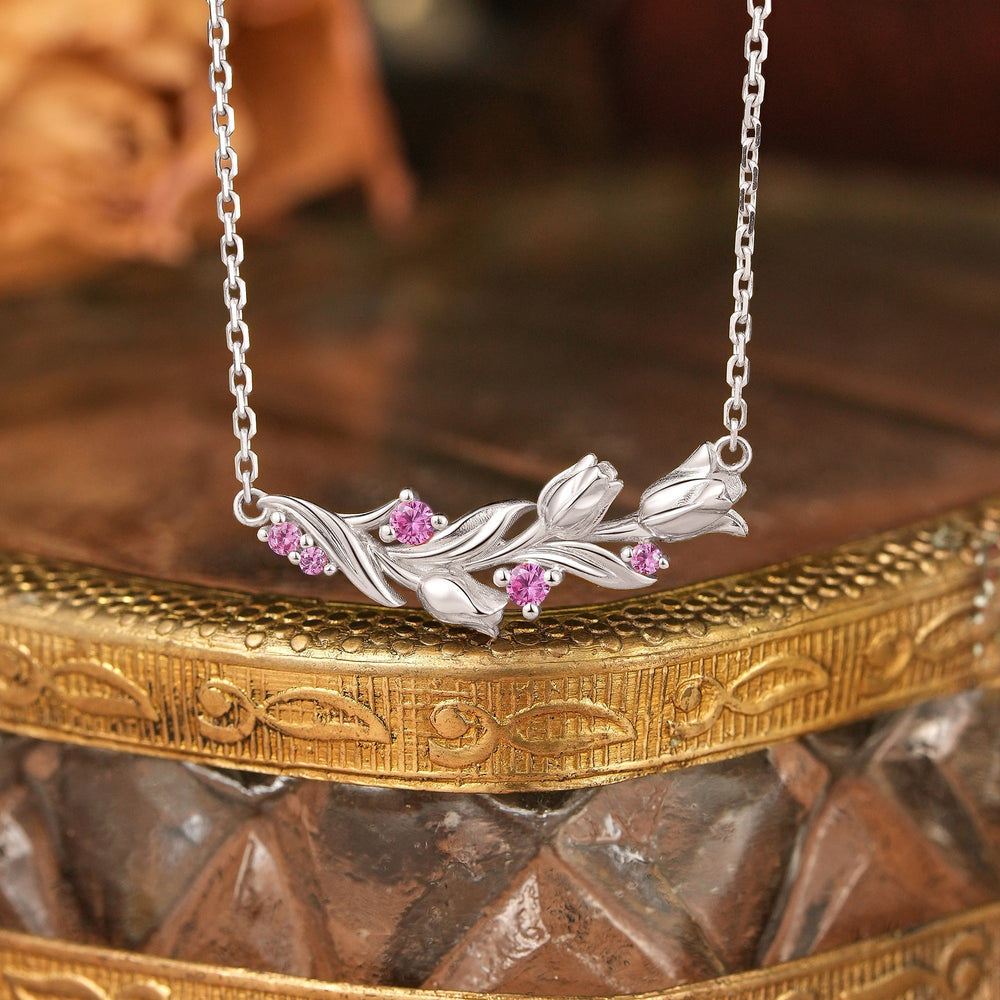 Pink Sapphire Lily of the Valley Flower Inspired Necklace - Liliana | GemsMagic - GemsMagic