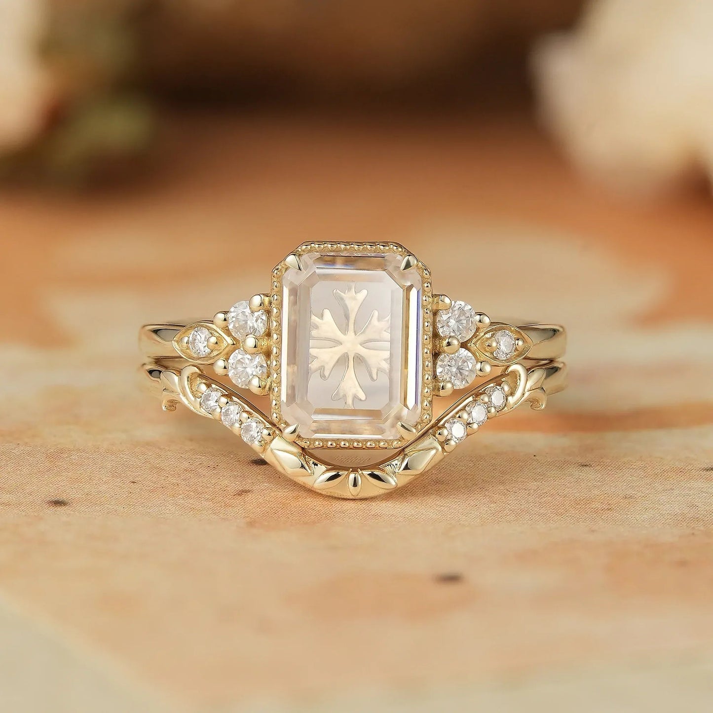 Portrait Cut Moissanite Ring Set 2pcs - Anouk - GemsMagic