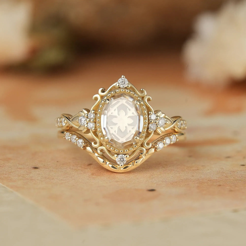 Portrait Cut Moissanite Ring Set 2pcs-Remy - GemsMagic