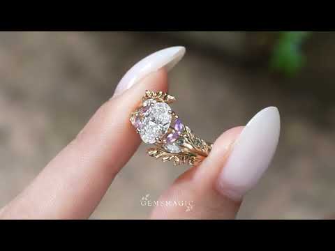 Oval Cut Lab-Grown Diamond Leaf Inspired Unique Engagement Ring - Amelisse | GemsMagic